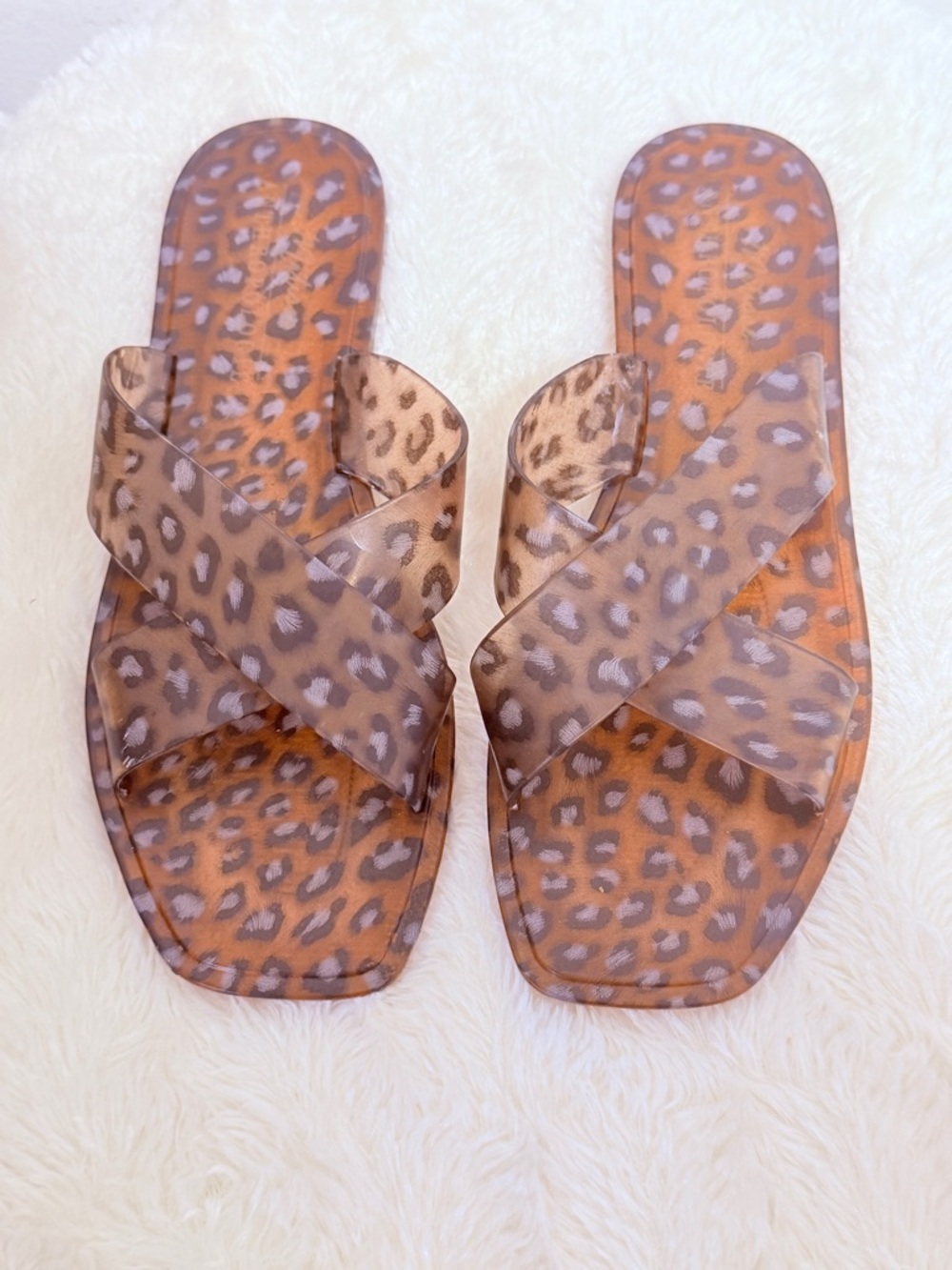 MATISSE Anthropologie Jelly Slide Leopard Animal Print Sandals 9M New!!